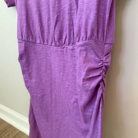 LOFT Ruched Cotton Jersey Mini Tee Dress Elastic Waist Chic Modern Orchid Sz MP - Picture 6 of 9